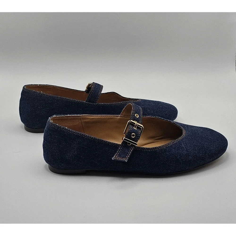 Madewell The Remy Mary Jane Flat Dark Denim Blue Size 8.5 Shoes Ballet